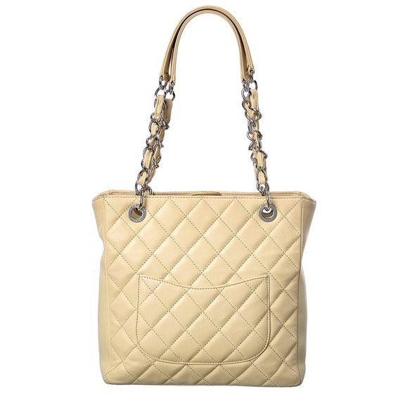 Chanel Beige Quilted Caviar Leather Cc Petite Shopping Tote (Authentic - Picture 2 of 5